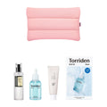 Pack regalo de cosmética coreana CoatVale: neceser rosa acolchado con esencia COSRX Snail 96, sérum Torriden DIVE-IN, solar Beauty of Joseon y mascarilla
